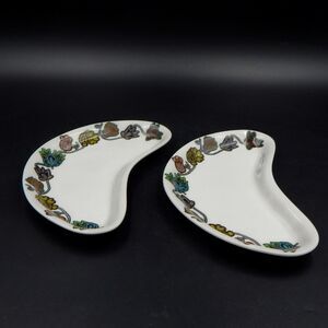 Homer Laughlin China Pristine Crescent Salad Side Plate Pin Dot Floral Vine S/2